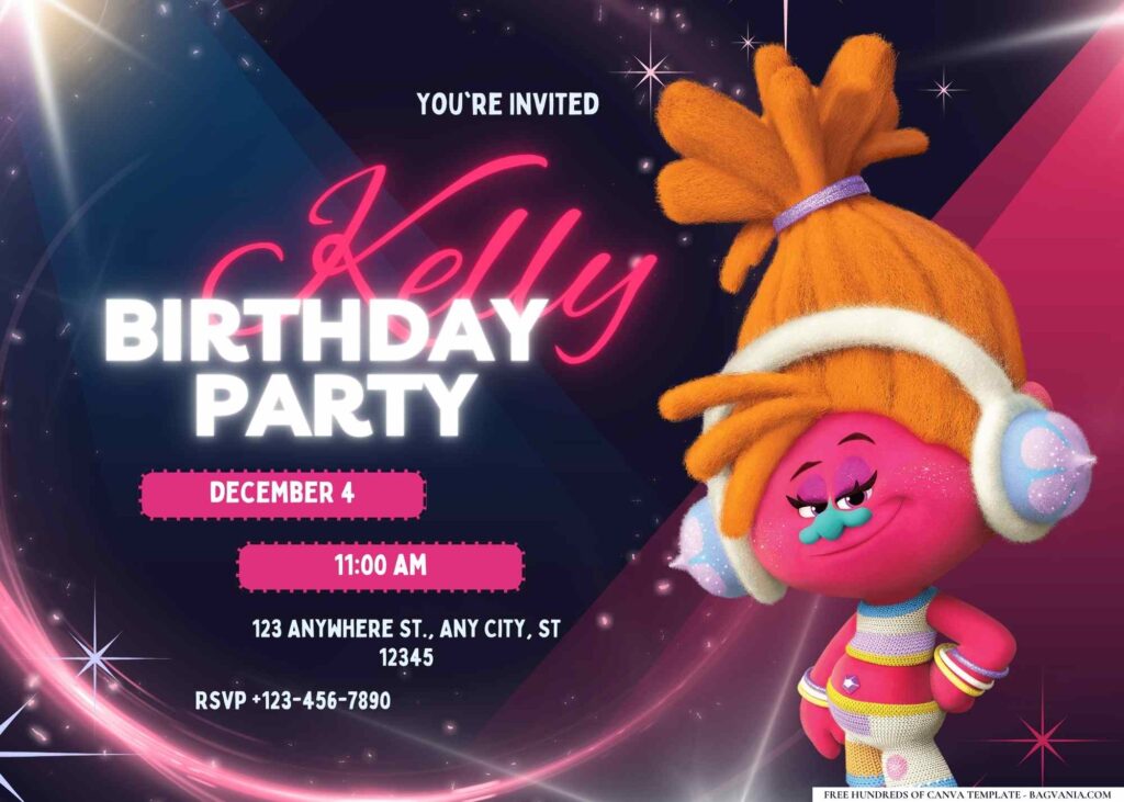 FREE Editable Trolls World Tour Birthday Invitation