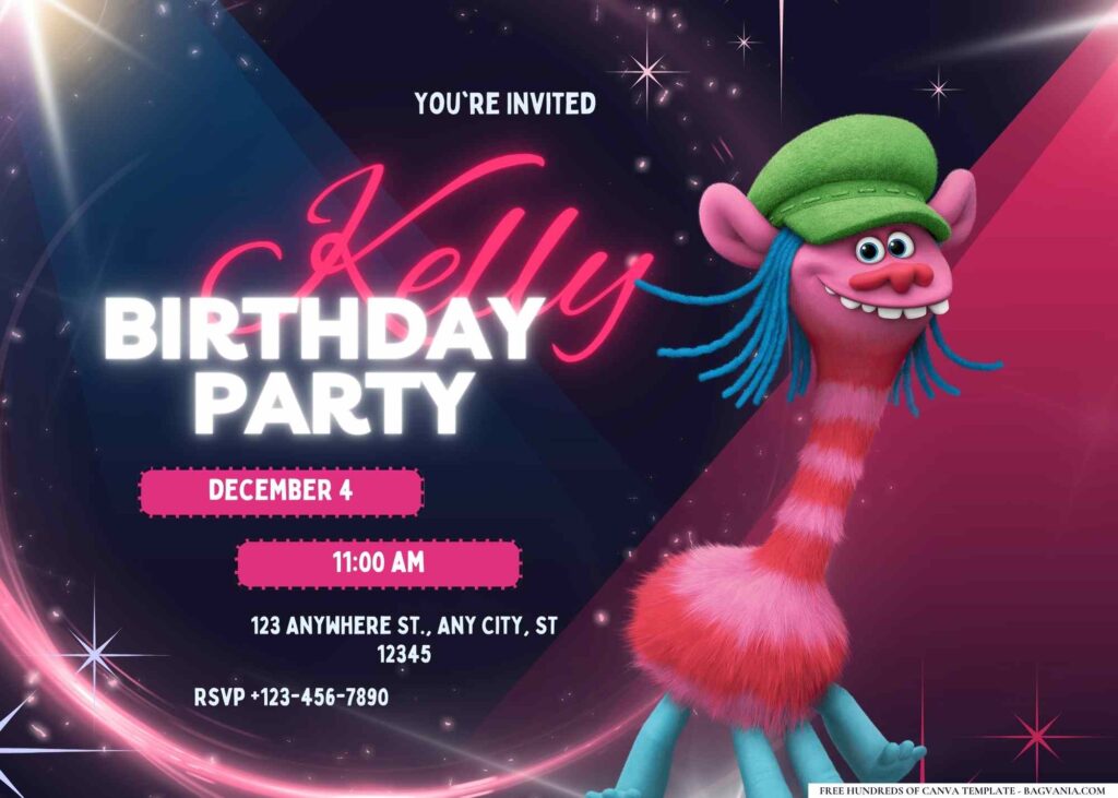 FREE Editable Trolls World Tour Birthday Invitation