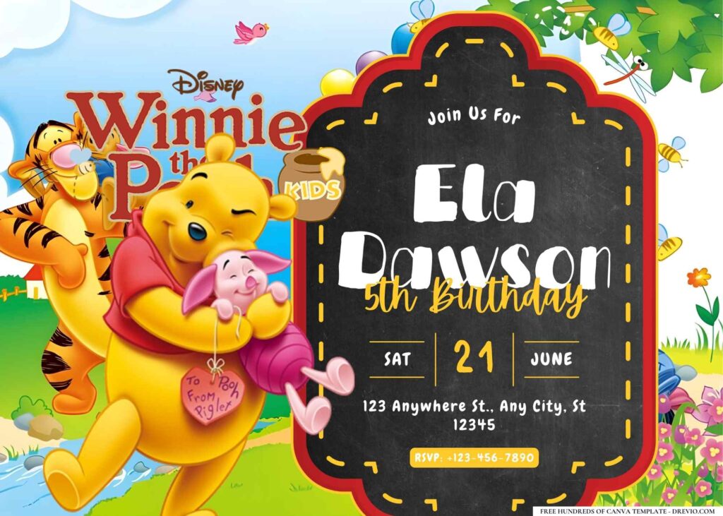 FREE Editable Winnie the Pooh Birthday Invitation