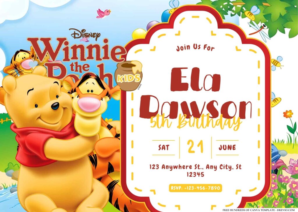 FREE Editable Winnie the Pooh Birthday Invitation