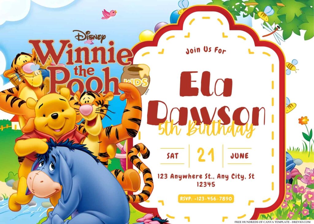 FREE Editable Winnie the Pooh Birthday Invitation