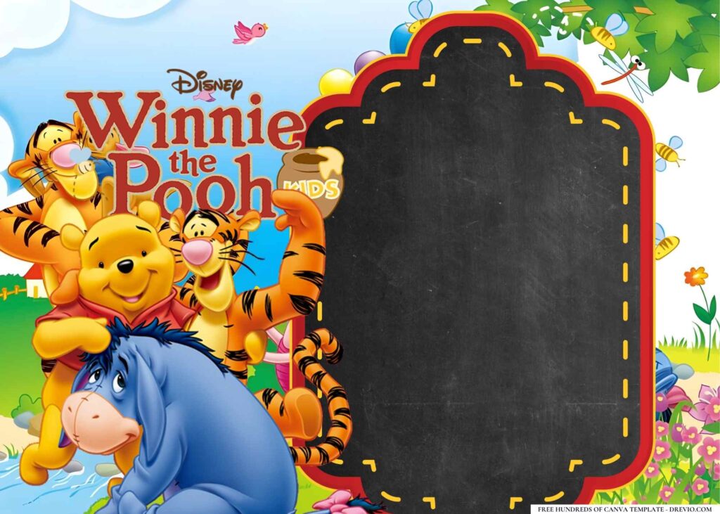 FREE Winnie the Pooh Birthday Canva Templates 8 1