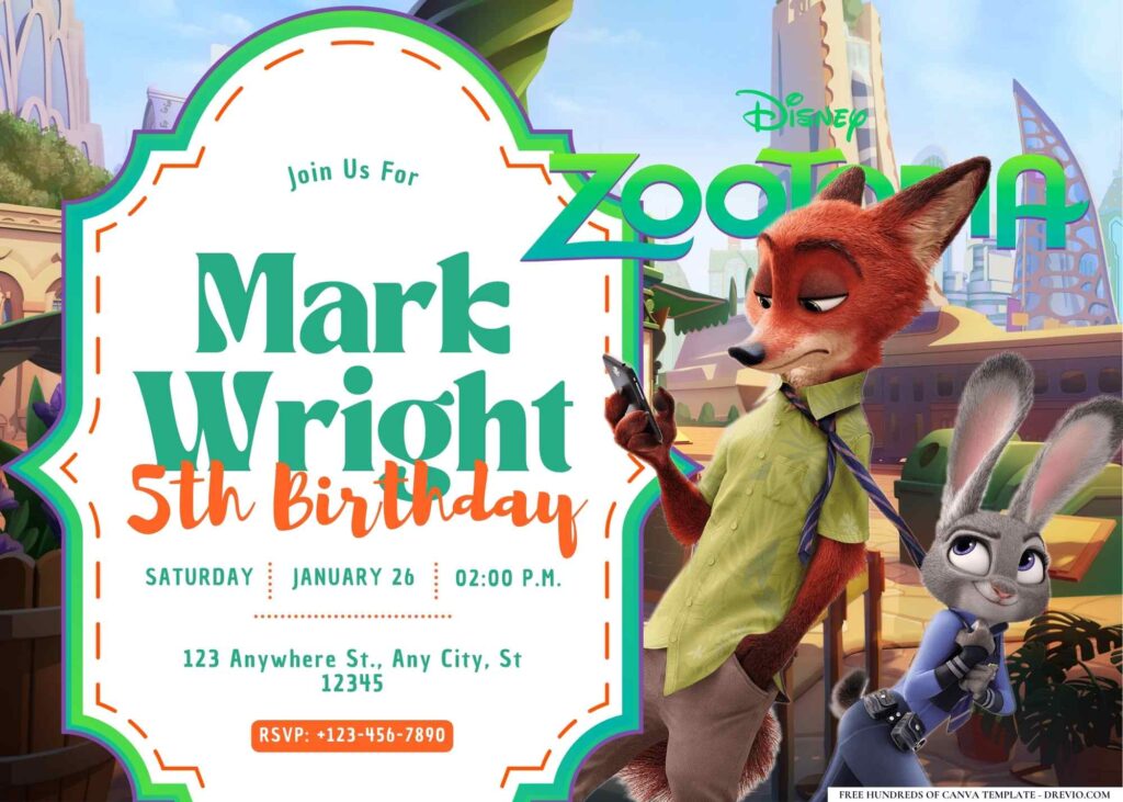 FREE Editable Zootopia Birthday Invitation