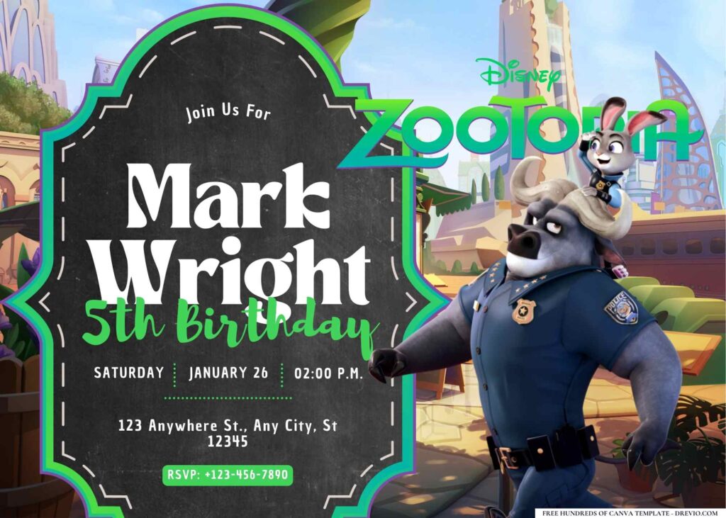FREE Editable Zootopia Birthday Invitation