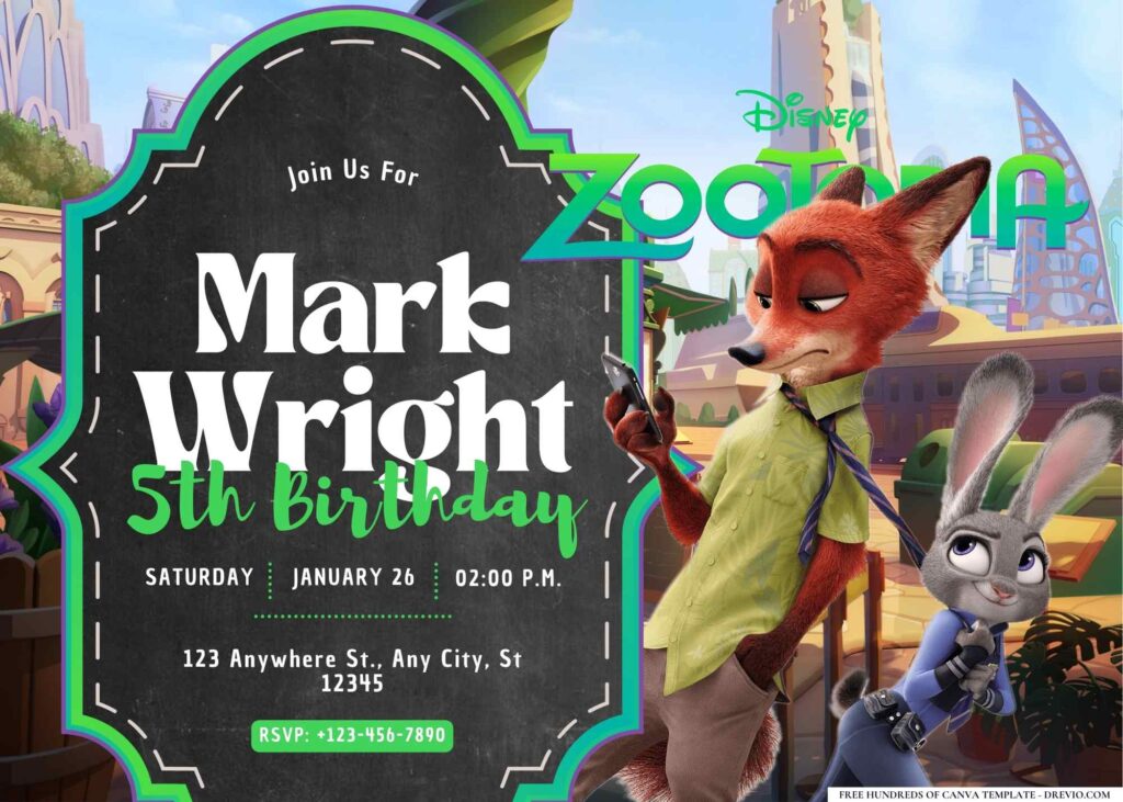 FREE Editable Zootopia Birthday Invitation