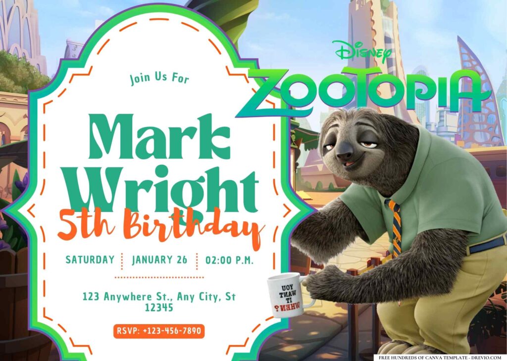 FREE Editable Zootopia Birthday Invitation