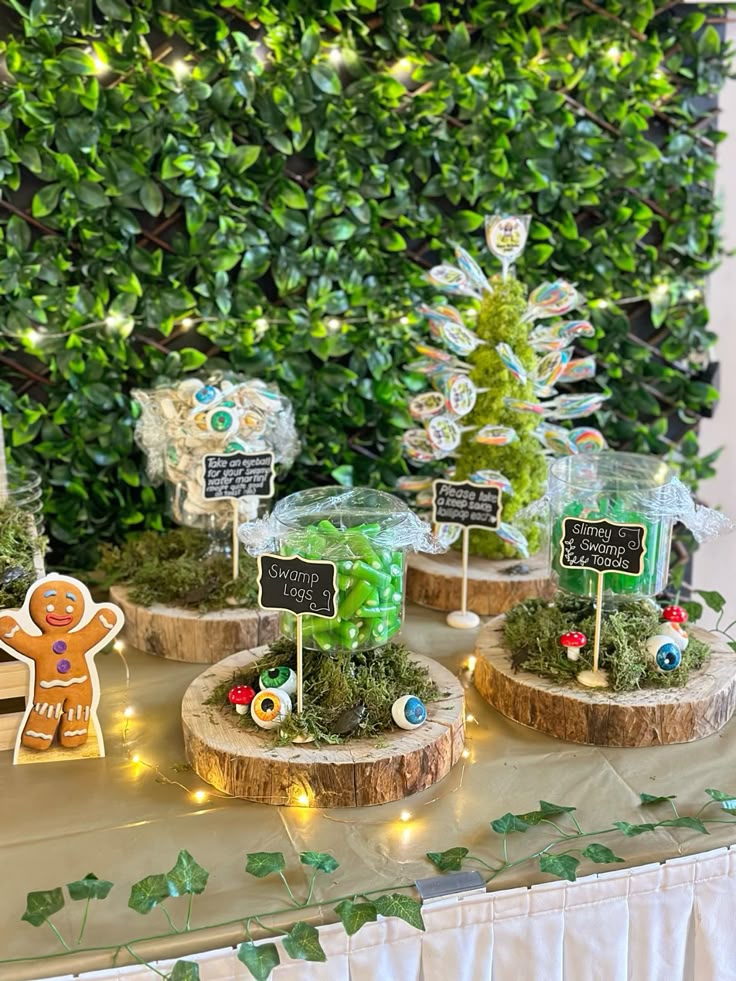 Green Shrek Swamp Invitation featuring ogre hut, tree stumps, dragonflies, and woodland vines