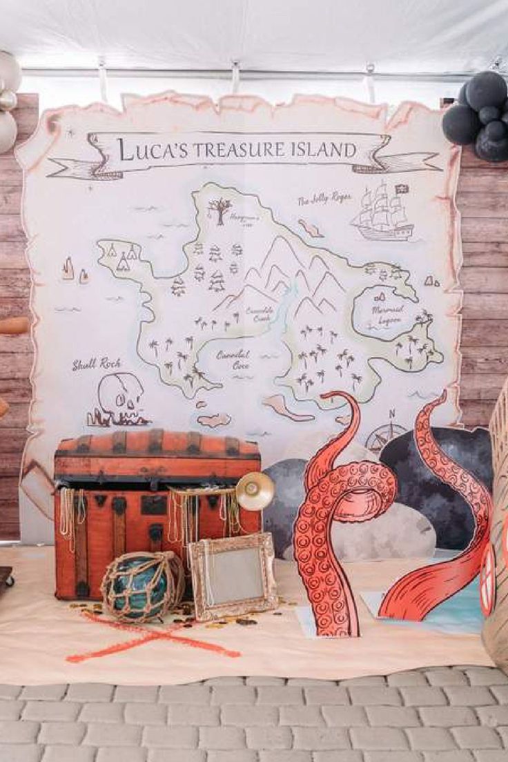 Treasure Planet birthday invitation with vintage treasure map, glowing galaxy, compass, pirate ship, and gold accents