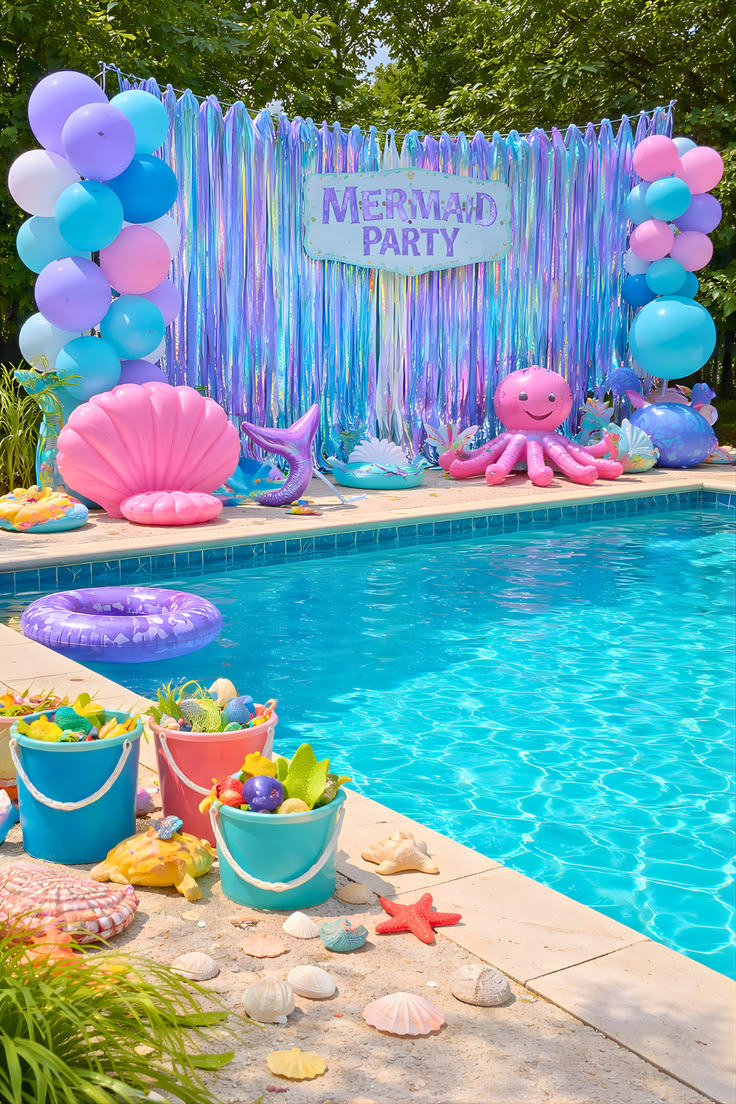 Little Mermaid invitation featuring Ariel's grotto, sparkling pearls, treasure, coral reef, and aquatic plants