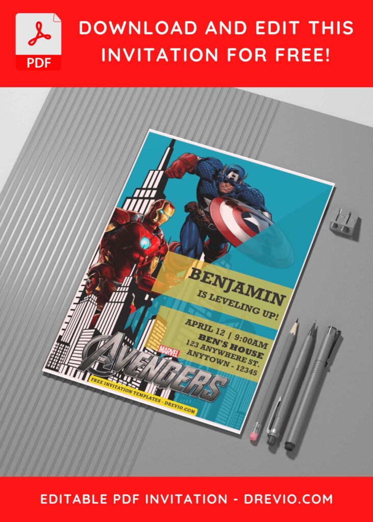 (Free Editable PDF) Fantastic Marvel Avengers Birthday Invitation Templates C