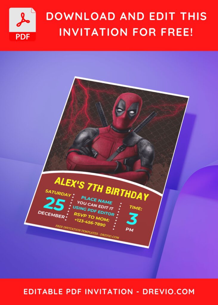 Quirky Fun Deadpool Birthday Invitation Templates