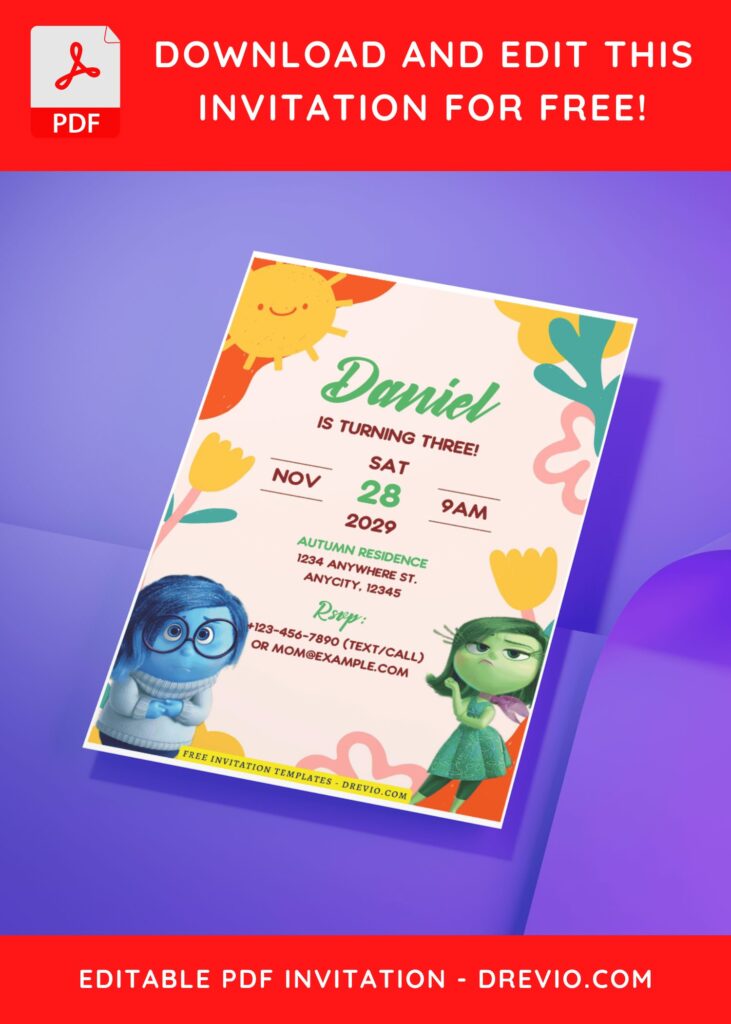 (Free Editable PDF) Colorful Inside Out Birthday Invitation Templates