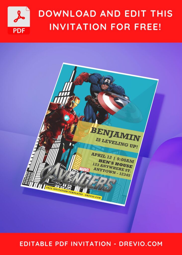 (Free Editable PDF) Fantastic Marvel Avengers Birthday Invitation Templates D