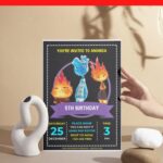 (Free Editable PDF) Chalkboard Disney Elemental Birthday Invitation