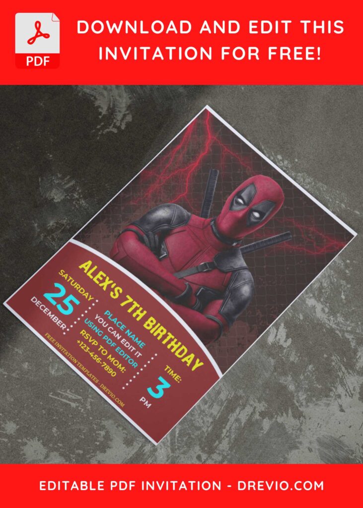 Marvel Fun Deadpool Birthday Invitation Templates