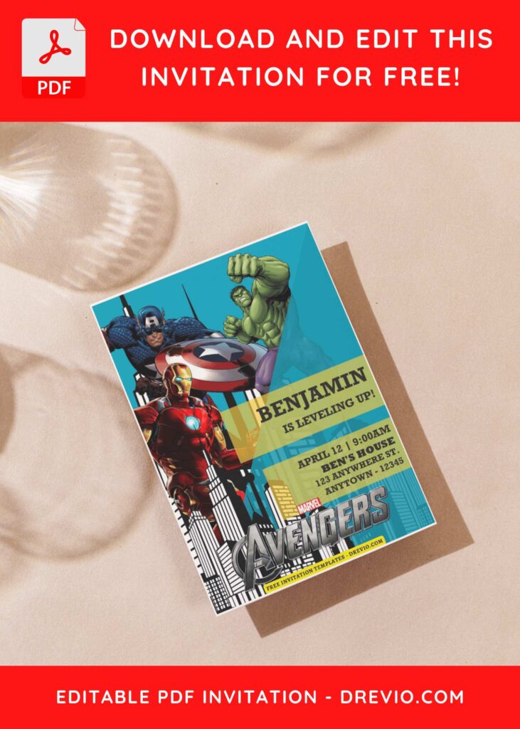 (Free Editable PDF) Fantastic Marvel Avengers Birthday Invitation Templates F