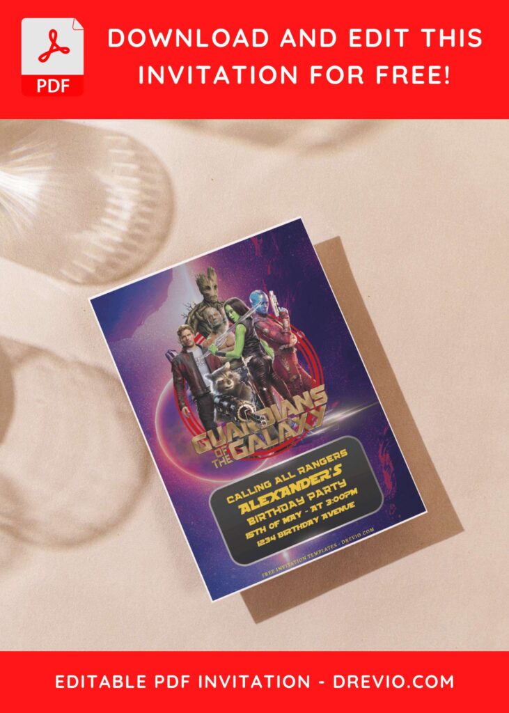 (Free Editable PDF) Guardian Of The Galaxy Vol 4 Birthday Invitation Templates F