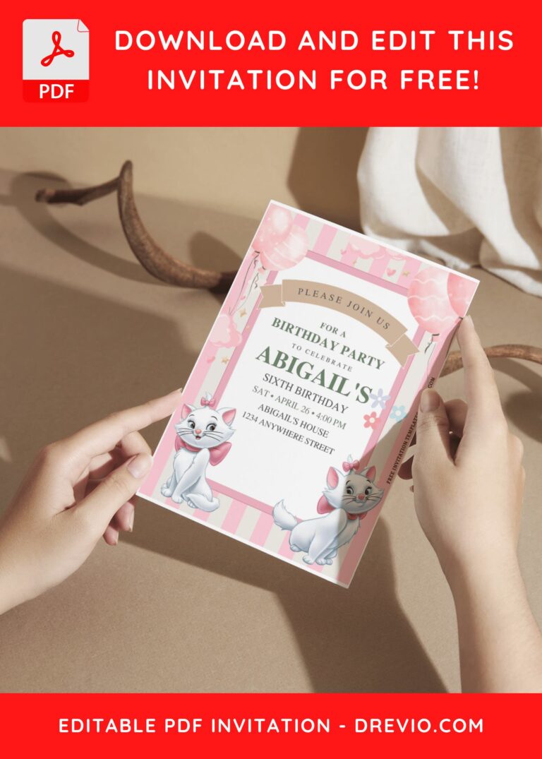 (Free Editable PDF) Charming Disney Marie The Cat Birthday Invitation Templates A