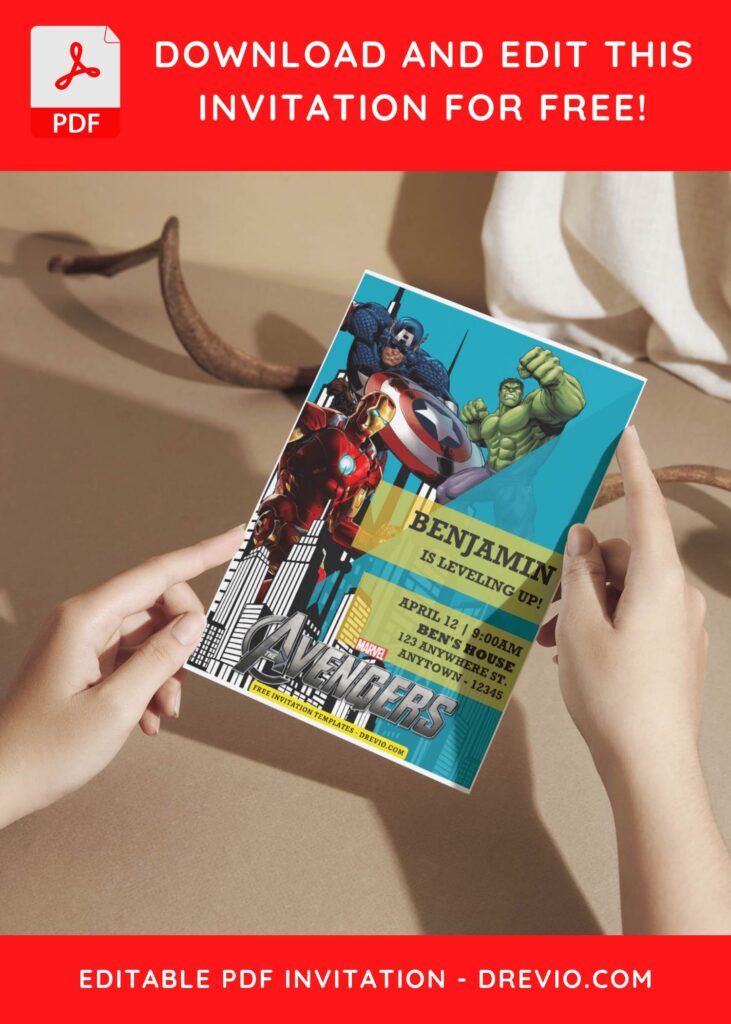 (Free Editable PDF) Fantastic Marvel Avengers Birthday Invitation Templates G