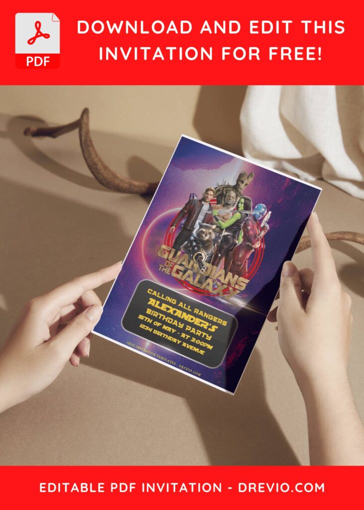 (Free Editable PDF) Guardian Of The Galaxy Vol 4 Birthday Invitation Templates G