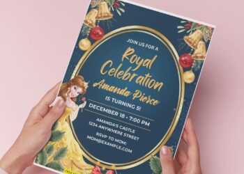 (Free Editable PDF) Shimmering Princess Belle Birthday Invitation Templates B