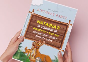 (Free Editable PDF) Magic In The Jungle Disney Bambi Birthday Invitation Templates B