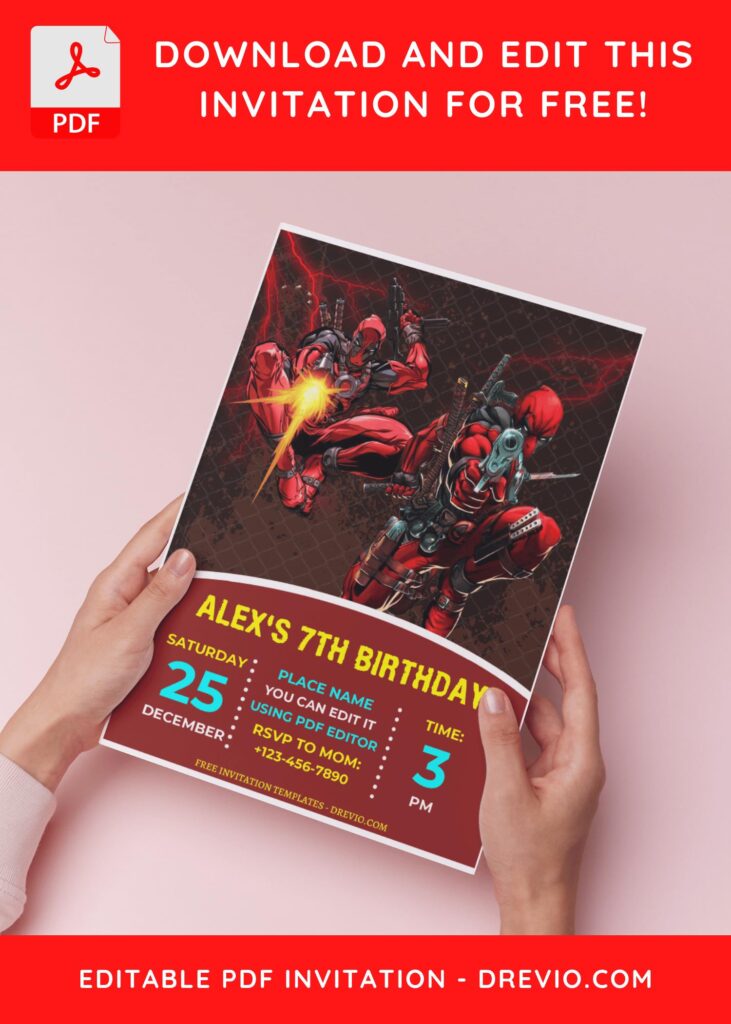 Deadpool Blasting Gun Birthday Invitation