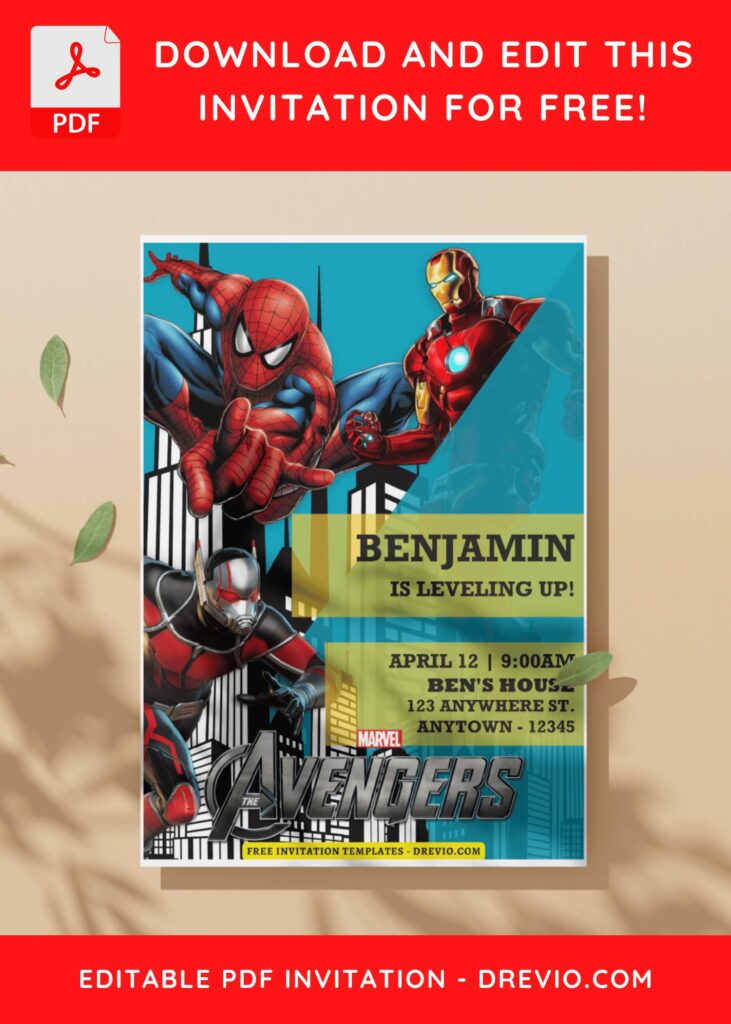 (Free Editable PDF) Fantastic Marvel Avengers Birthday Invitation Templates I