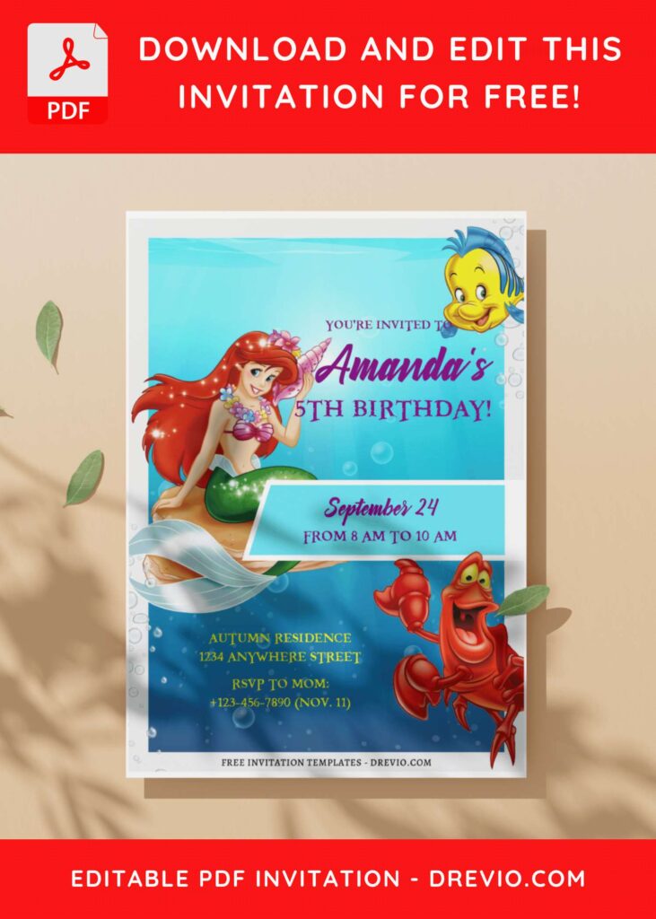 Disney Little Mermaid Birthday Invitation Templates