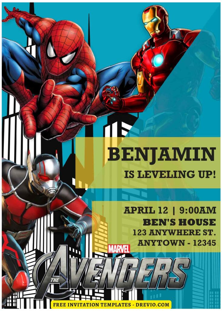 (Free Editable PDF) Fantastic Marvel Avengers Birthday Invitation Templates B