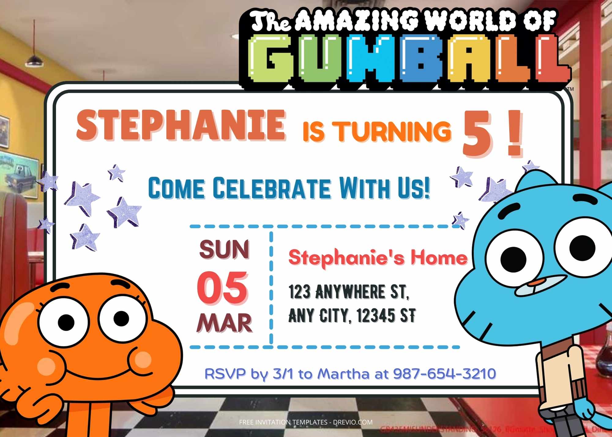 FREE Amazing World Of Gumball Birthday Invitation Templates