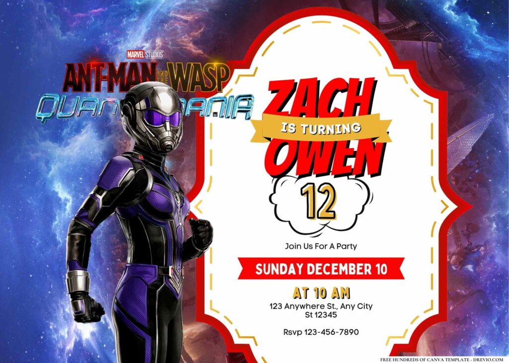FREE Editable Ant-Man and the Wasp Quantumania Birthday Invitation