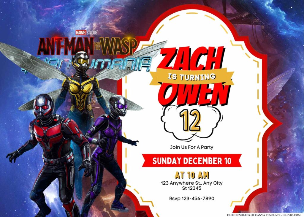 FREE Editable Ant-Man and the Wasp Quantumania Birthday Invitation