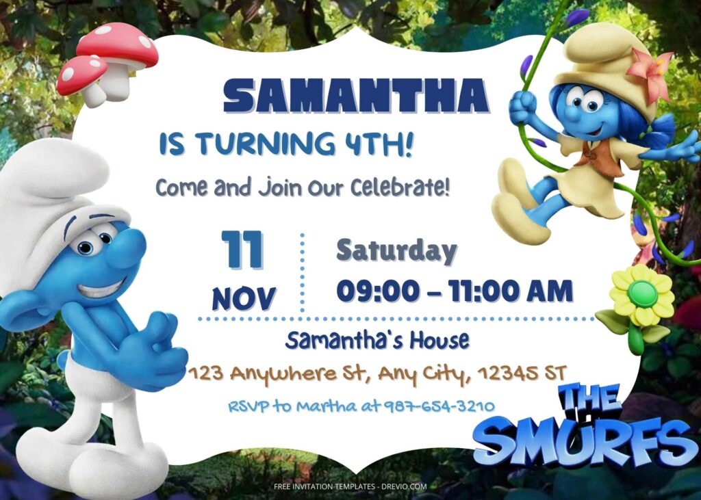 FREE Blue Wonder The Smurfs Birthday Invitation Templates