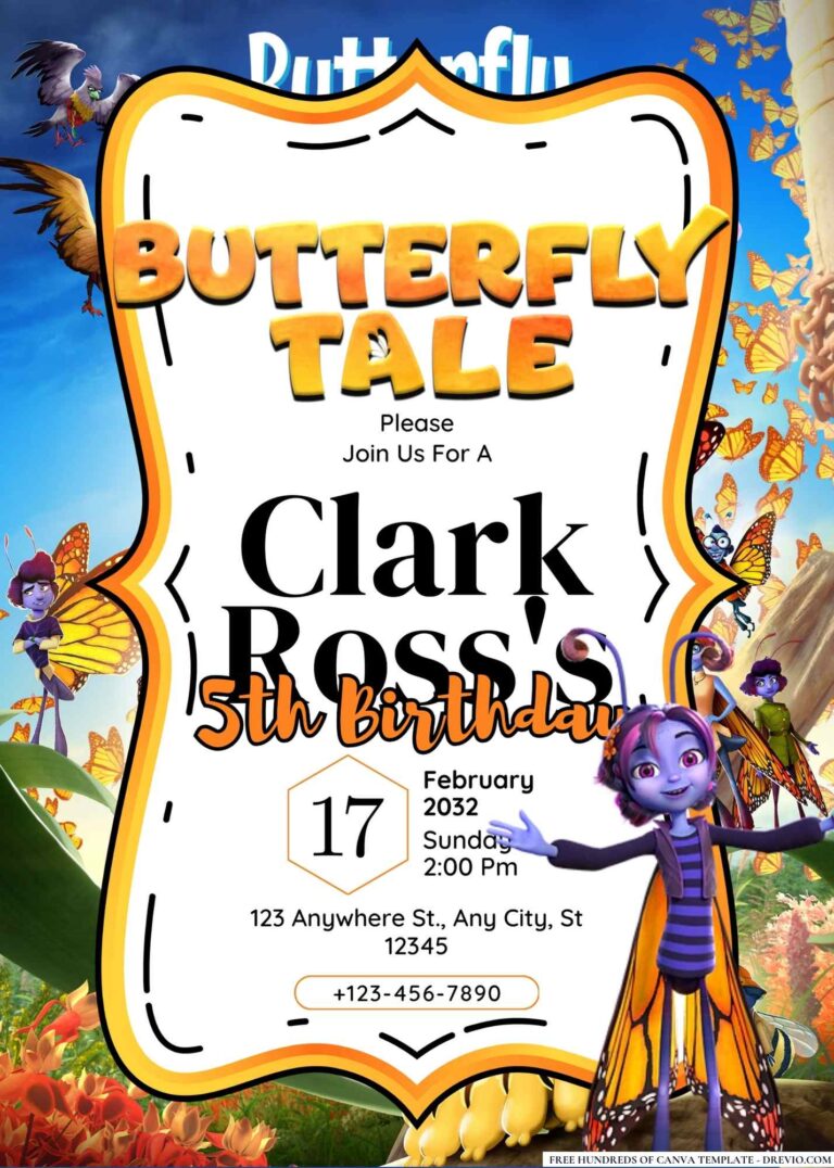 FREE Editable Butterfly Tale Birthday Invitation