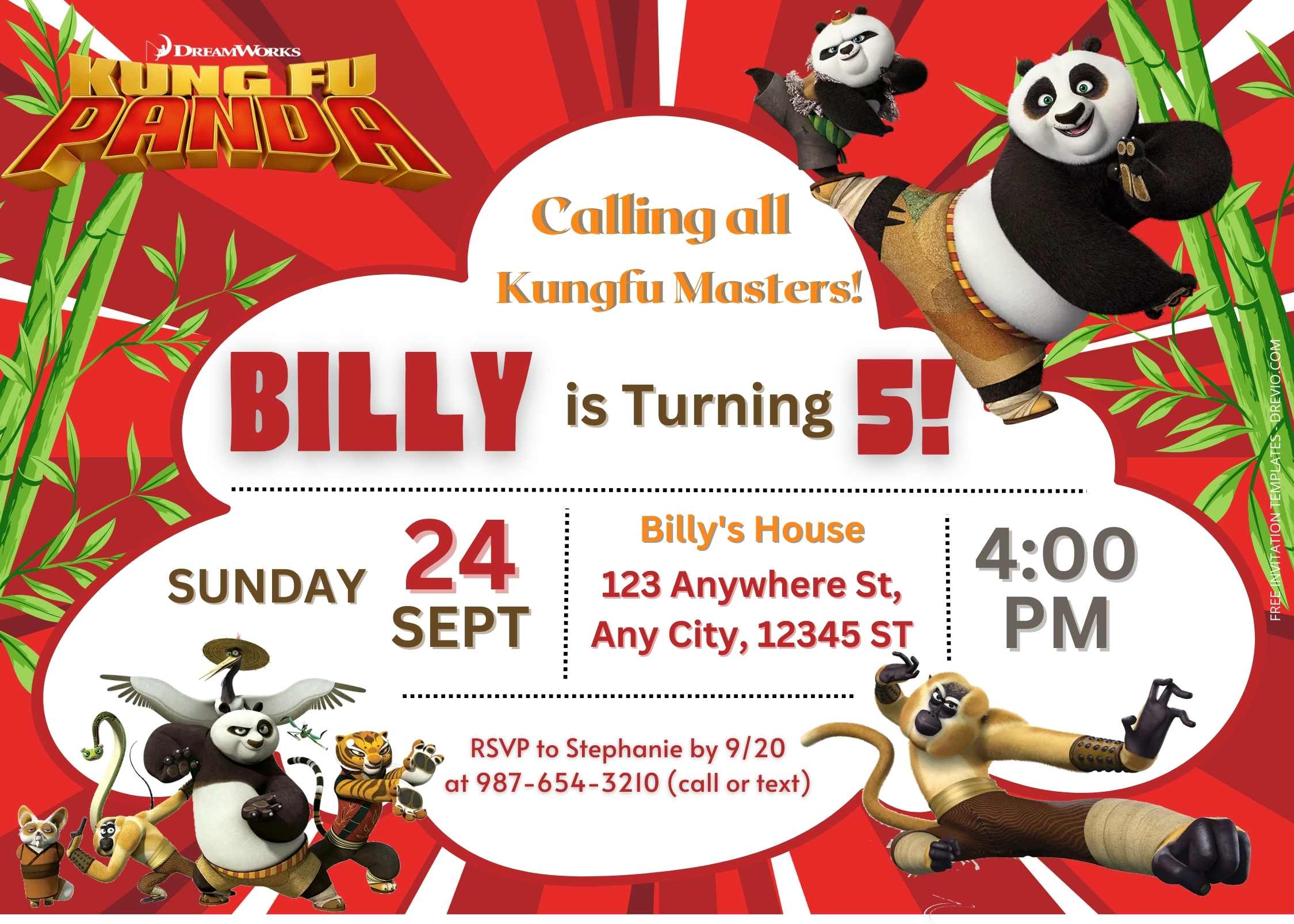 FREE Cool Kungfu Panda Birthday Invitation Templates