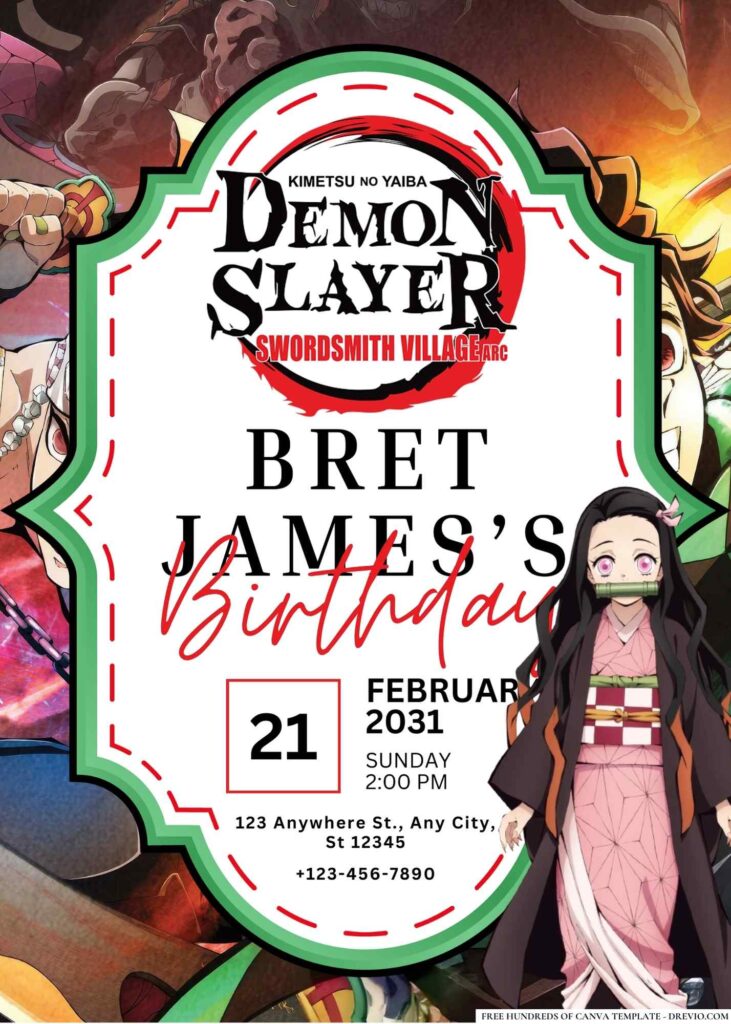 FREE Editable Demon Slayer Birthday Invitation