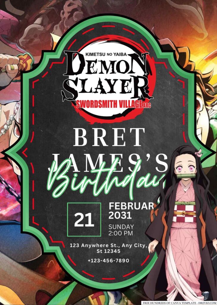 FREE Demon Slayer Kimetsu No Yaiba To the Swordsmith Village Birthday Canva Templates 7