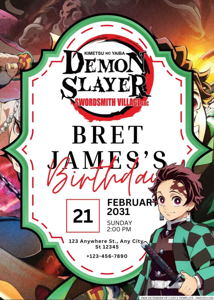 FREE Demon Slayer Kimetsu No Yaiba To the Swordsmith Village Birthday Canva Templates 9