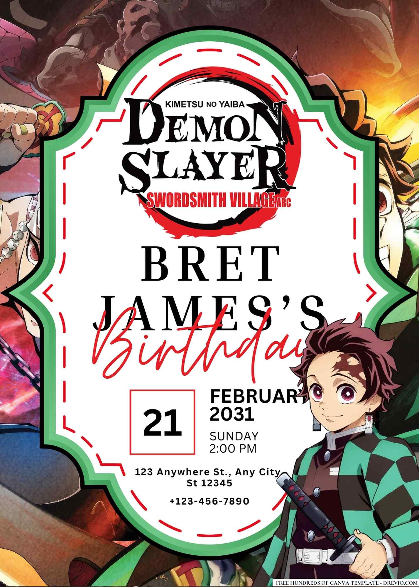 FREE Demon Slayer Kimetsu No Yaiba To the Swordsmith Village Birthday Canva Templates 9
