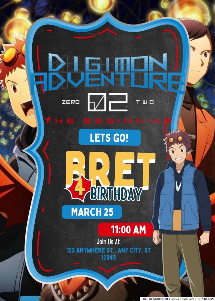 Digimon Adventure 02 Birthday Invitation