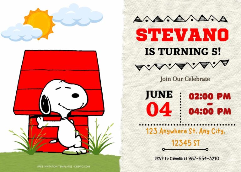 FREE Friendship Power Snoopy Birthday Invitation Templates
