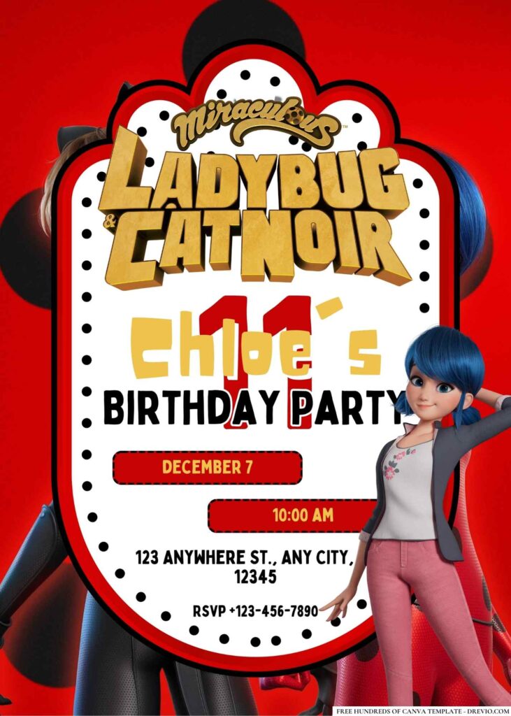 Miraculous Ladybug & Cat Noir Birthday Invitation
