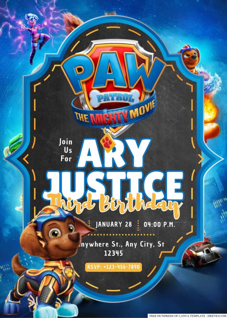 FREE Editable PAW Patrol: The Mighty Movie Birthday Invitation