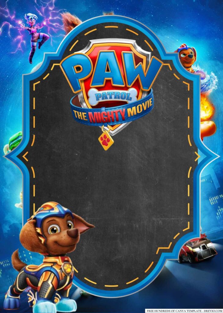 FREE PAW Patrol The Mighty Movie Birthday Canva Templates 12