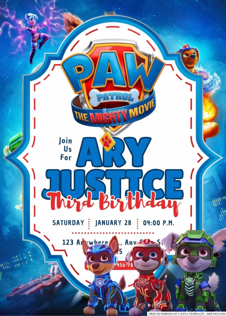 FREE Editable PAW Patrol: The Mighty Movie Birthday Invitation