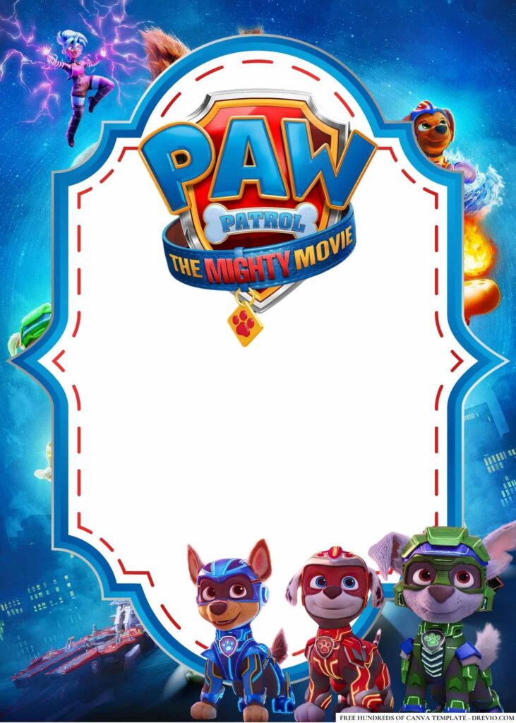 FREE PAW Patrol The Mighty Movie Birthday Canva Templates 14