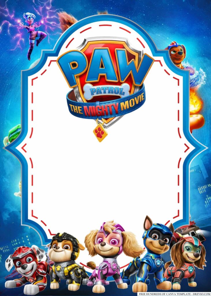 FREE PAW Patrol The Mighty Movie Birthday Canva Templates 2
