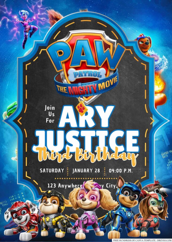 FREE Editable PAW Patrol: The Mighty Movie Birthday Invitation