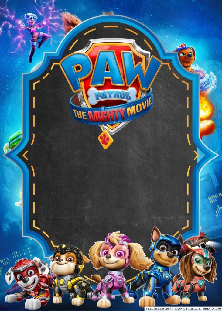 FREE PAW Patrol The Mighty Movie Birthday Canva Templates 4